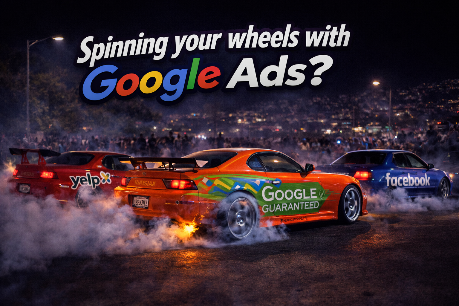 Burnouts and brands under city lights